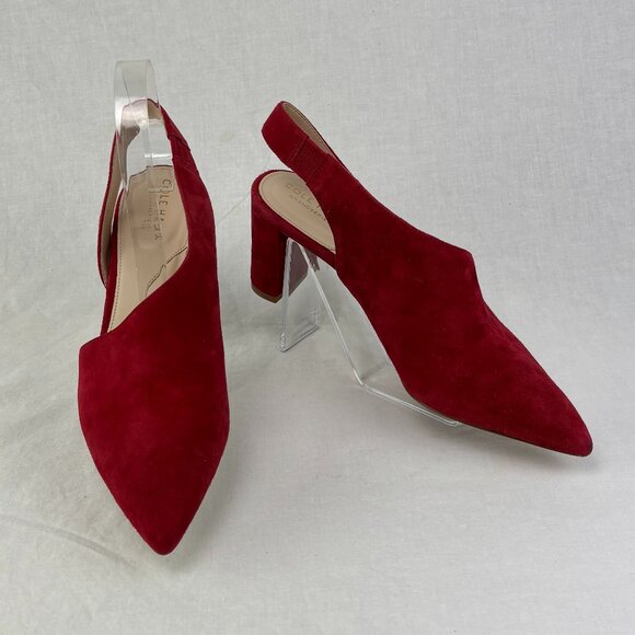 NWT Cole Haan Red Suede Slingback Block Heels - Size 7.5B - Picture 1 of 10